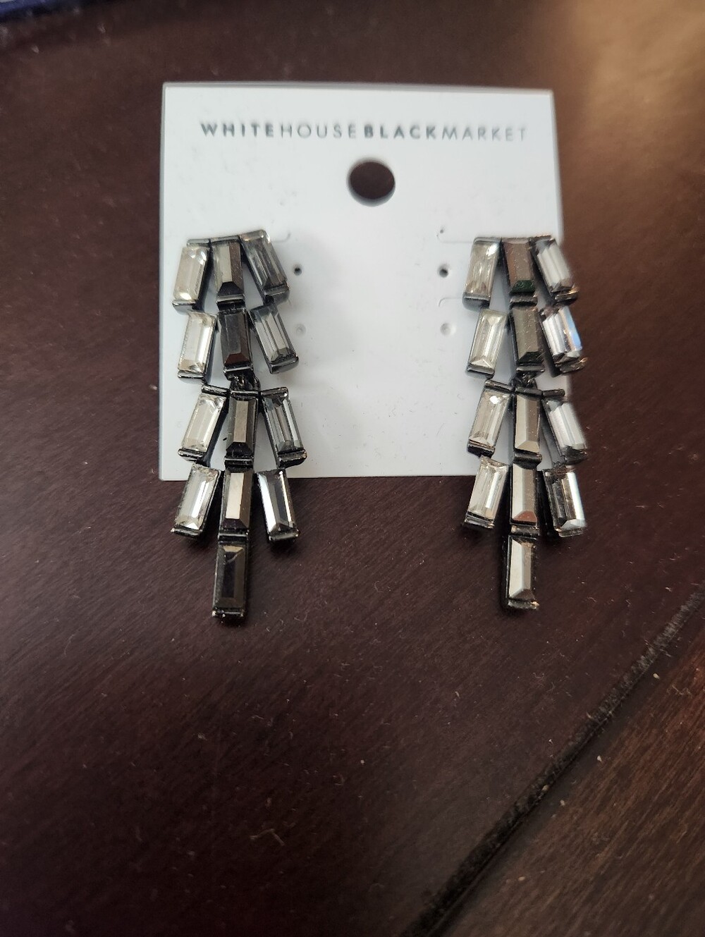 White House Black Market Silver Baguette Cascade Earrings
